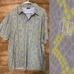 Hreski Polo Shirt Men XL Gray Performance Abstract Stretch Golf Short Sleeve